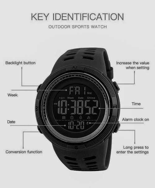Skmei Digital Full Function Watch, 50 m (5atm) Waterproof, Sports / Outdoor, Luminous night-light