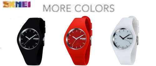 Integral Silicon Case, 30m Waterproof,  Analogue Watch, Quality, White, Red or Black.