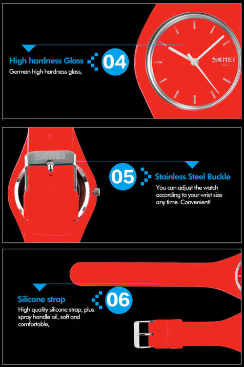 Integral Silicon Case, 30m Waterproof,  Analogue Watch, Quality, White, Red or Black.