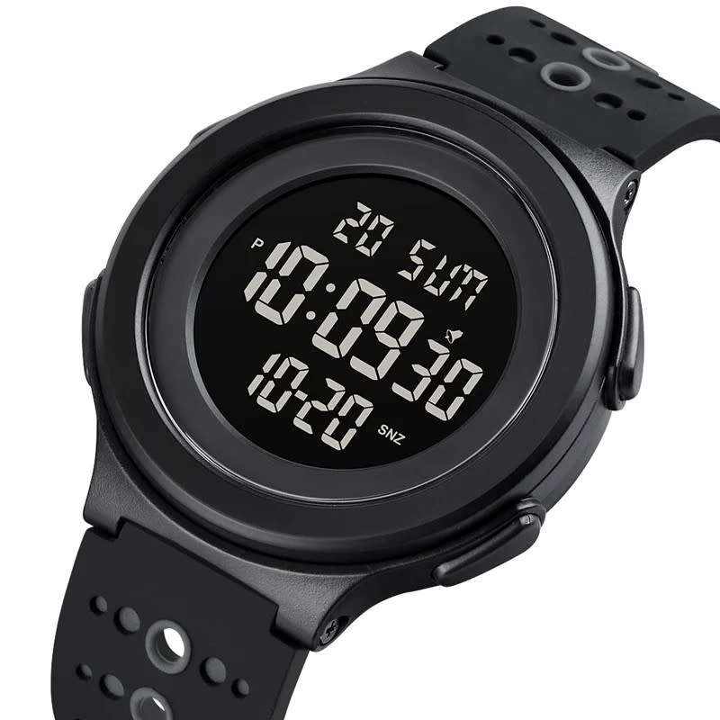 Quality, 50mWaterproof, Large Clear Digits, Genuine Silicone Strap , Dual Time, Luminous night-light