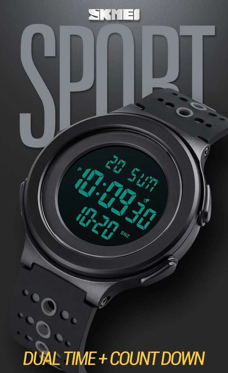 Quality, 50mWaterproof, Large Clear Digits, Genuine Silicone Strap , Dual Time, Luminous night-light