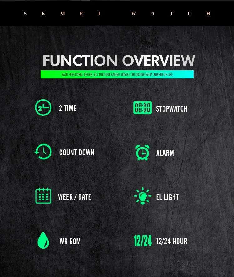 Quality, 50mWaterproof, Large Clear Digits, Genuine Silicone Strap , Dual Time, Luminous night-light