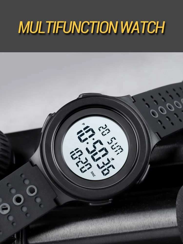 Quality, 50mWaterproof, Large Clear Digits, Genuine Silicone Strap , Dual Time, Luminous night-light