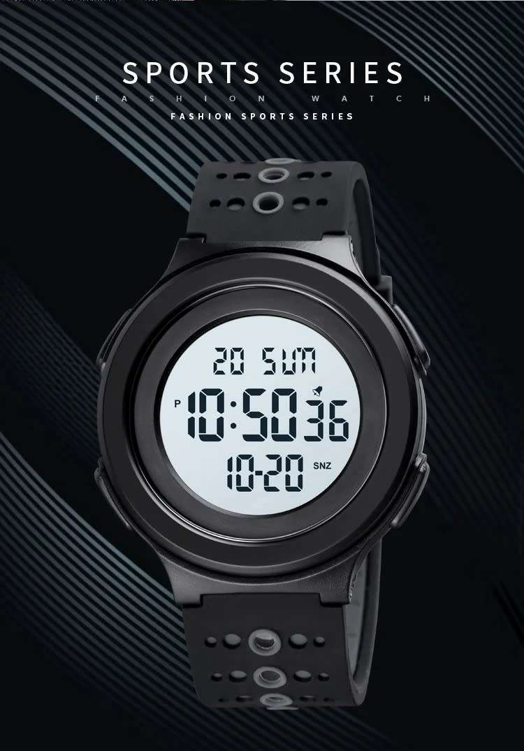 Quality, 50mWaterproof, Large Clear Digits, Genuine Silicone Strap , Dual Time, Luminous night-light
