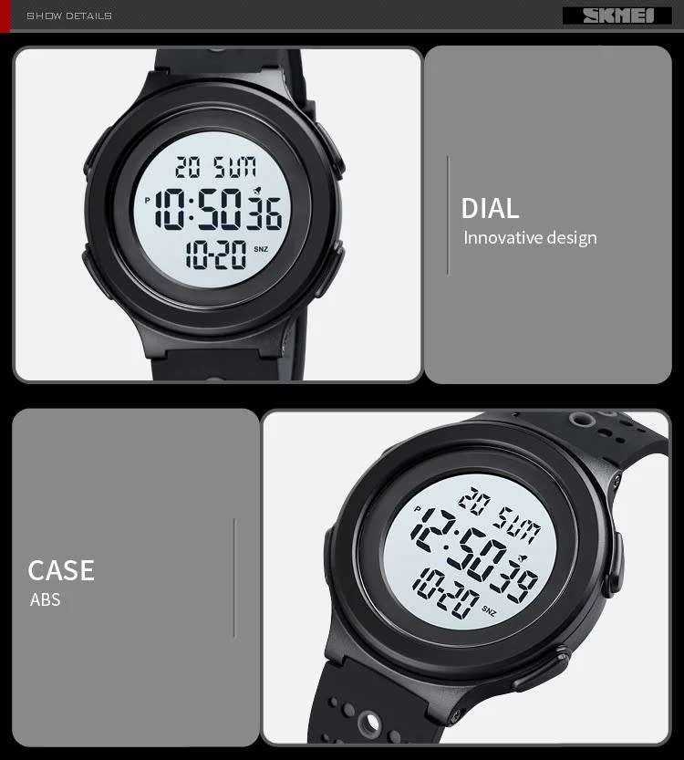Quality, 50mWaterproof, Large Clear Digits, Genuine Silicone Strap , Dual Time, Luminous night-light