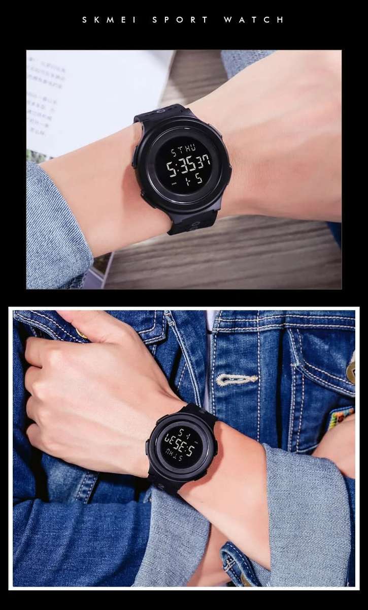 Quality, 50mWaterproof, Large Clear Digits, Genuine Silicone Strap , Dual Time, Luminous night-light