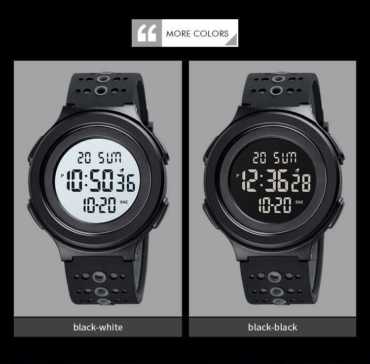 Quality, 50mWaterproof, Large Clear Digits, Genuine Silicone Strap , Dual Time, Luminous night-light