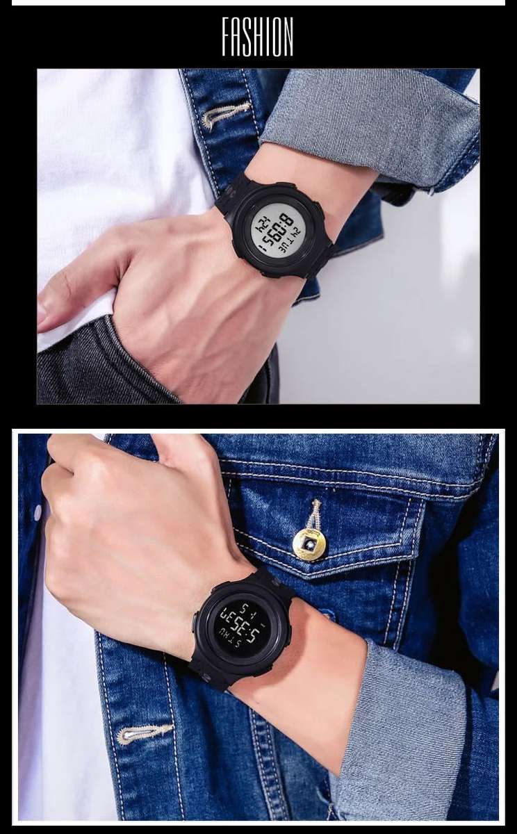 Quality, 50mWaterproof, Large Clear Digits, Genuine Silicone Strap , Dual Time, Luminous night-light