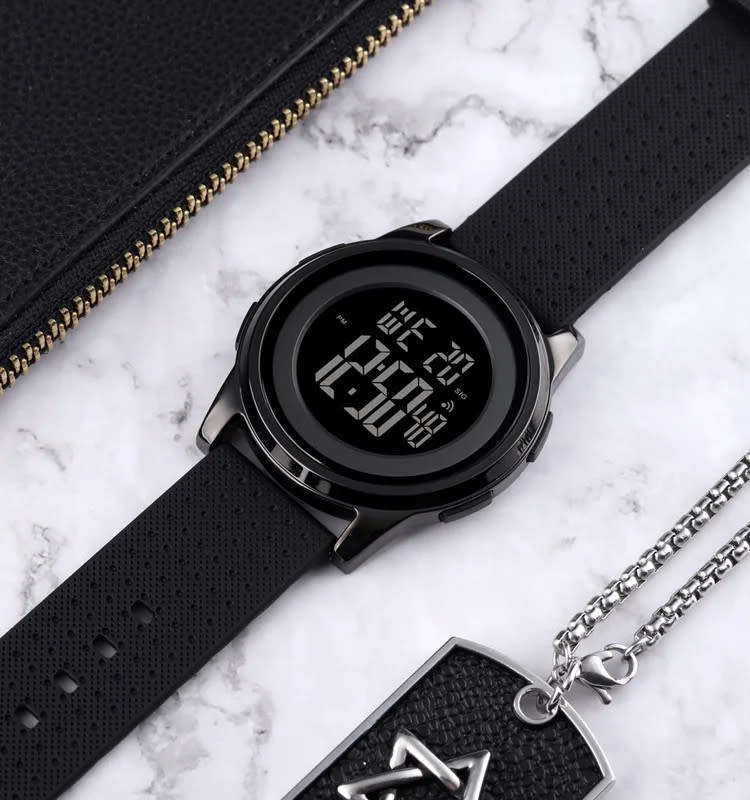 Skmei Slimline Ultra-Lightweight Metal Case Digital Full function watch, 50 m waterproof, MattBlack.