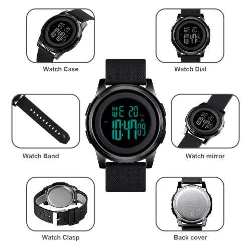 Skmei Slimline Ultra-Lightweight Metal Case Digital Full function watch, 50 m waterproof, MattBlack.