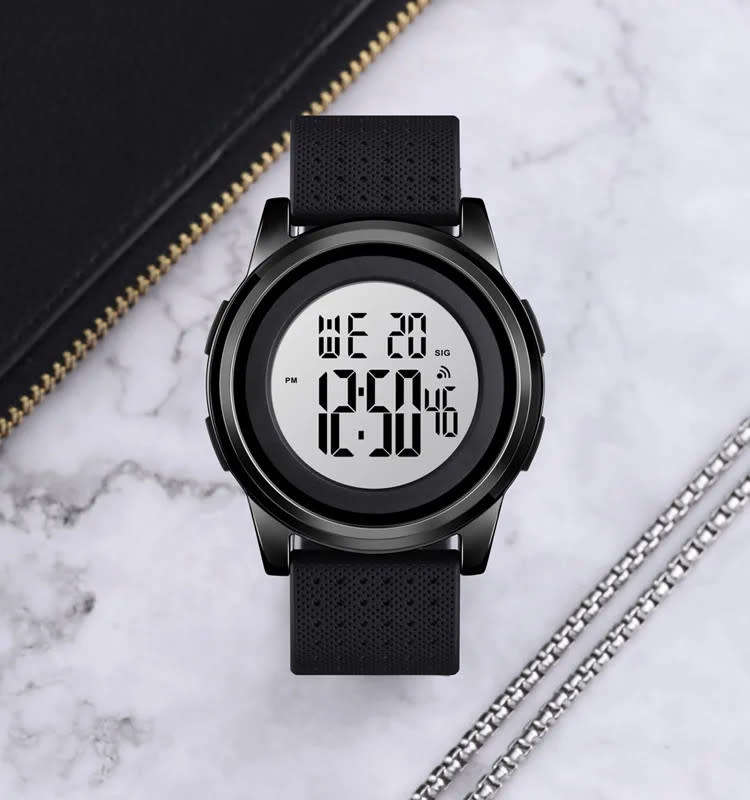 Skmei Slimline Ultra-Lightweight Metal Case Digital Full function watch, 50 m waterproof, MattBlack.