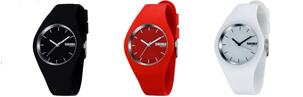 Integral Silicon Case, 30m Waterproof,  Analogue Watch, Quality, White, Red or Black.