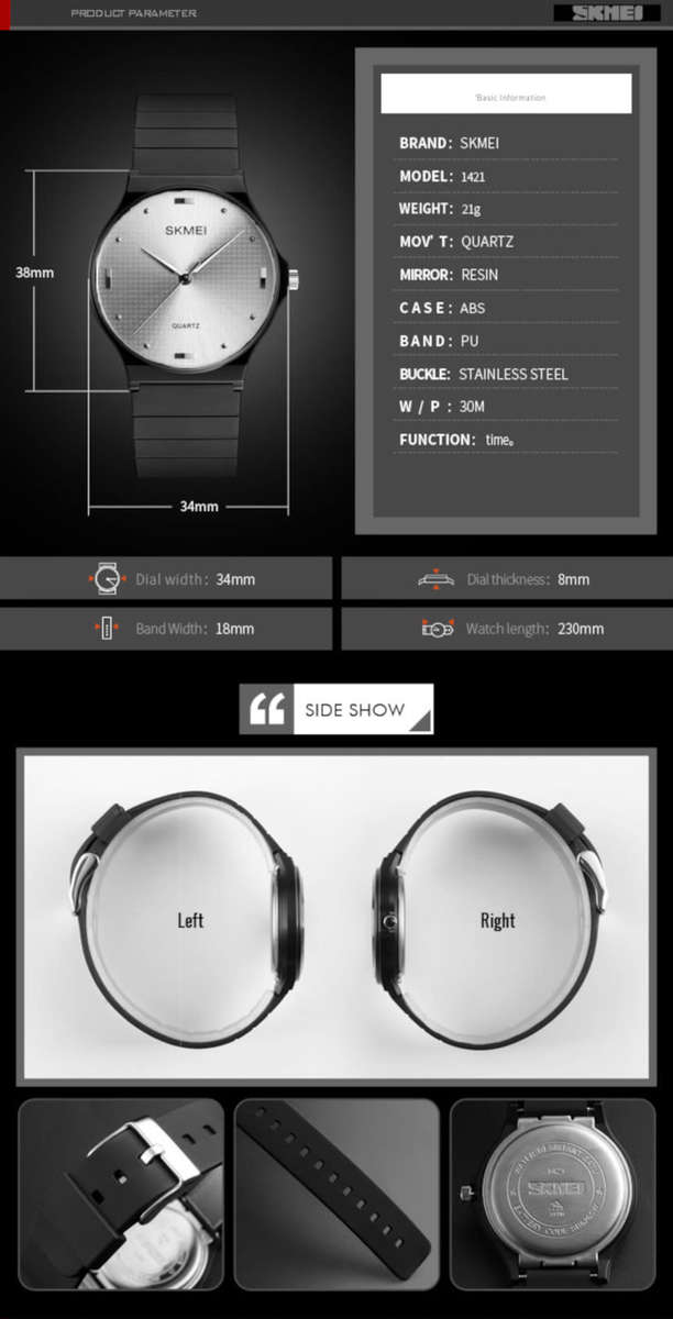 30m Waterproof,  Analogue Watch, Quality, Quartz Battery Movement, Very light weight.