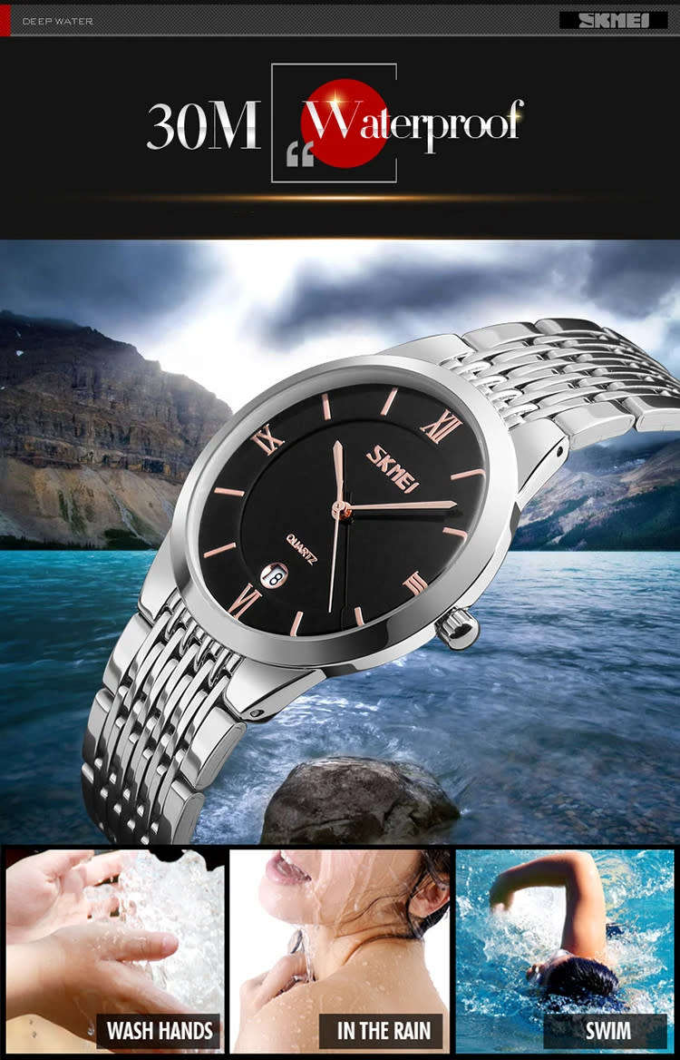 Time/Date Display, 30m Waterproof, Quartz Battery Movement,Quality, Stainless Armband, 3 Color types