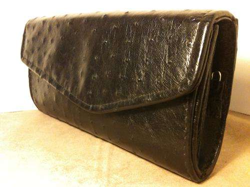 BRAND NEW QUALITY 100% GENUINE OSTRICH LEATHER LARGE BLACK CLUTCH HANDBAG