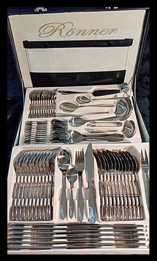Cutlery set 72 pieces ( Stainless Steal) in code lock case with FREE bread bin and three cannisters.