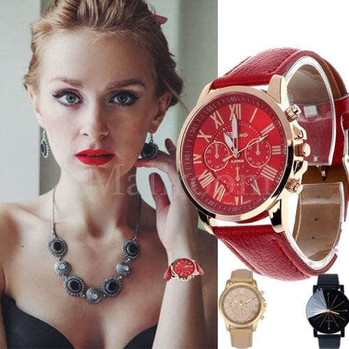 Women's Fashion Watch Geneva Roman Numerals Leather Analog Quartz Wrist Watch