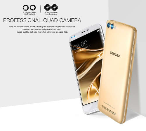 DOOGEE X30 Mobile phone Quad Camera 2x8.0MP+2x5.0MP Android 7.0 3360mAh 5.5'' HD MTK6580A Quad Core