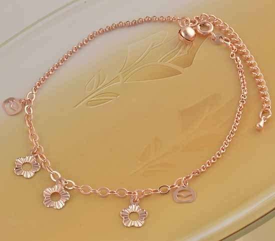Cool 9K Rose GF Flower Charms 1-bell Anklet or Bracelet, G455