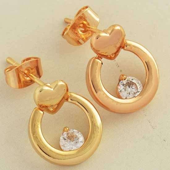 Lovely 9K Gold Filled CZ Heart Accent Stud Earrings,Z927