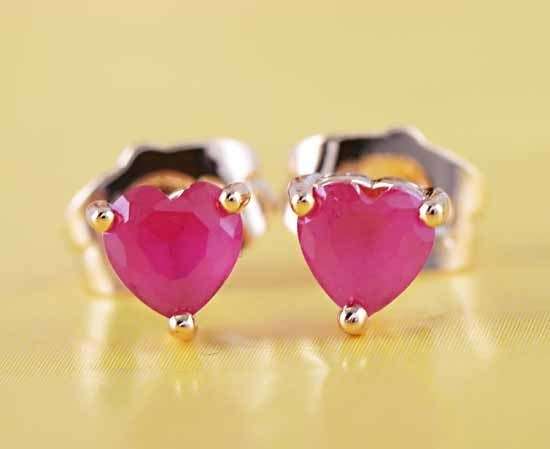 Exquisite 9K Gold Filled Ruby Heart Stud Earrings,E575