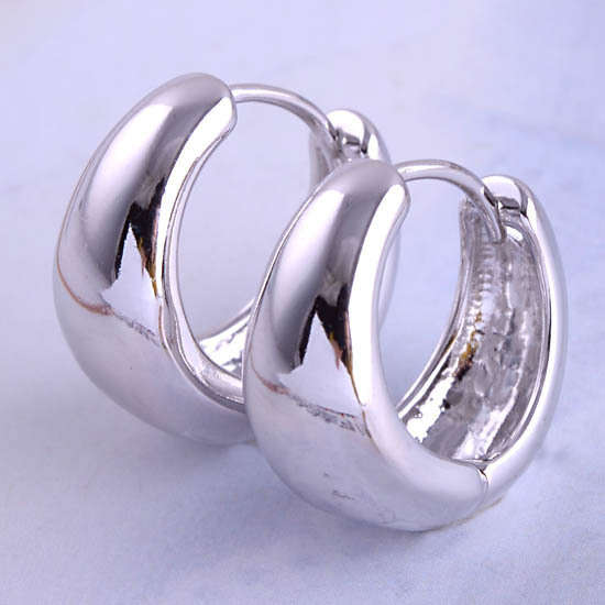 14mm Smooth 9K White Gold Filled Children Girls Hoop Earrings,E457