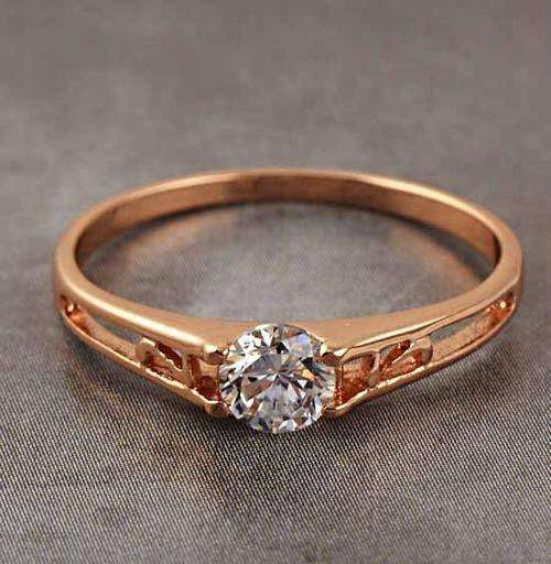 Simple 9K Rose Gold Filled CZ Solitaire Ring,size 6,R276