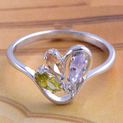 -New But Damaged- Colourful 9K Real White Gold Filled CZ Women's Ring Size 7