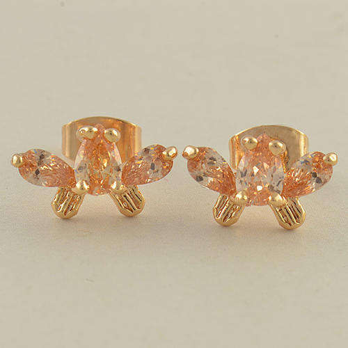 Champagne CZ 9K Gold Filled Frog Stud Earrings,F047