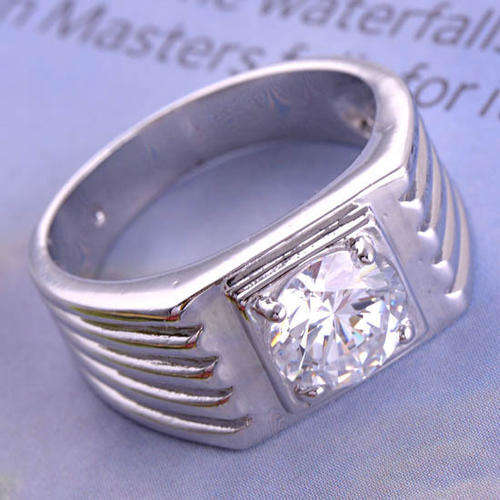 Brilliant 9K White Gold Filled CZ Mens Ring,size 10,R210