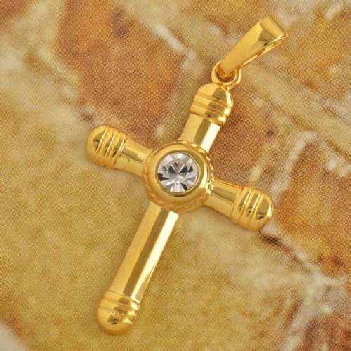 Classic 9K Gold Filled Round CZ Womens Cross Pendant,P129