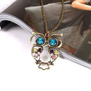 Fashion Lovely Owl Necklace Crystal 4.5cm x 5cm, chain 39cm (147418767)
