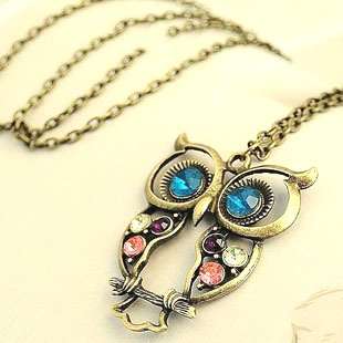 Fashion Lovely Owl Necklace Crystal 4.5cm x 5cm, chain 39cm (147418767)
