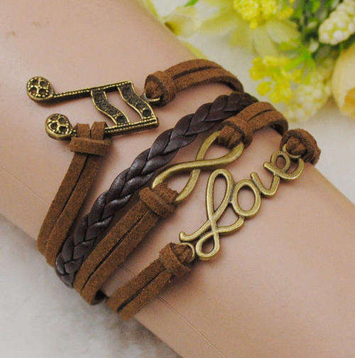 Infinity Love Friendship Antique Bronze Leather Cute Charm Bracelet (142696622)