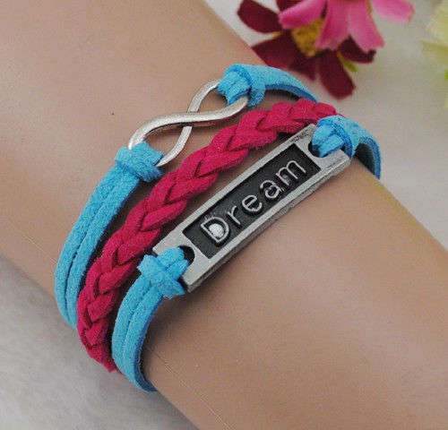 Infinity Antique Silver Korea Velvet Leather Cute Bracelet (144554795)
