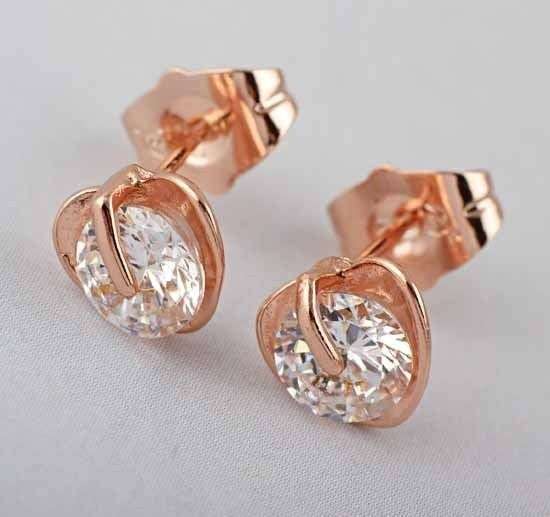 Amazing 9K Rose Gold Filled Flawless CZ Heart Earrings 7mm (147418518)