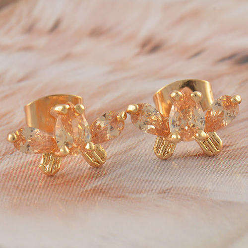 Lovely 9K Gold Filled Champagne CZ Stud Earrings 1.6cm x 1.3cm (147453235)