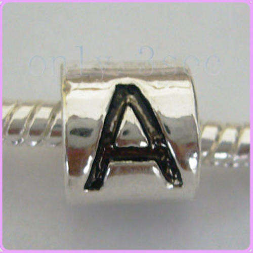 silver Bead Charms Fit Pandora Troll Bracelet letters A