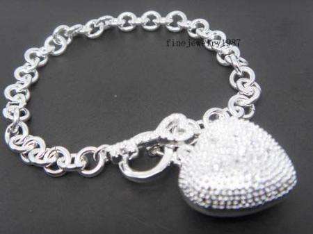 925 STERLING SILVER KEY HEART WITH Crystal BRACELET H13