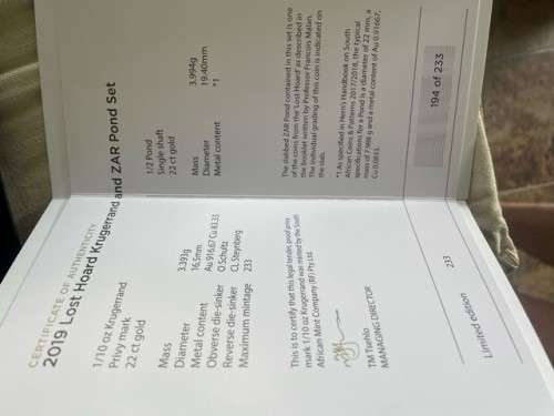 LOST HOARD SET - Gold 1/10th Krugerrand and 1894 ZAR Half Pond VF35. Extremely Low Mintage of 233