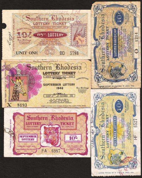 Southern Rhodesia - Lot of 5 Lottery Tickets