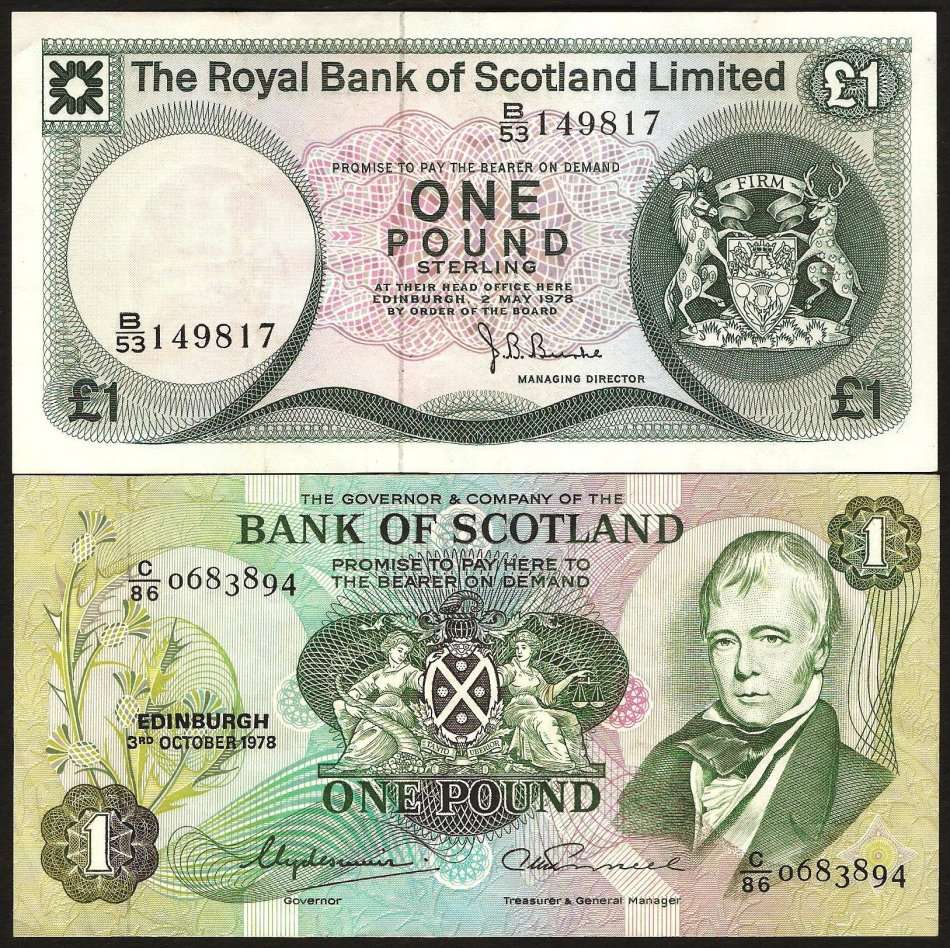 Scotland - Two 1 Pound notes from 1978