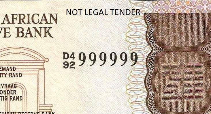 SA 20 Rand mid 1980's - with Unique *999999* serial number - in EF+ condition