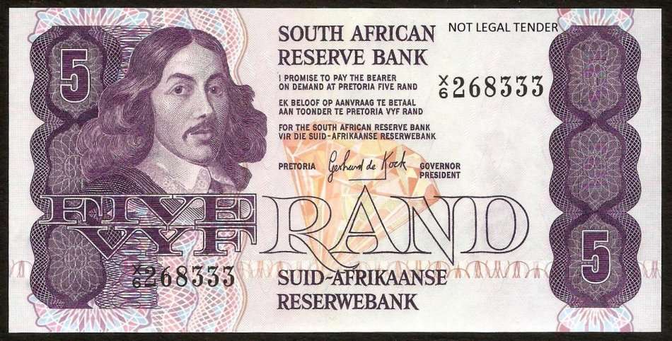 SA 5 Rand 1981 (G de Kock 1st Issue) *X6 Replacement* in aUNC condition - RARE!!!