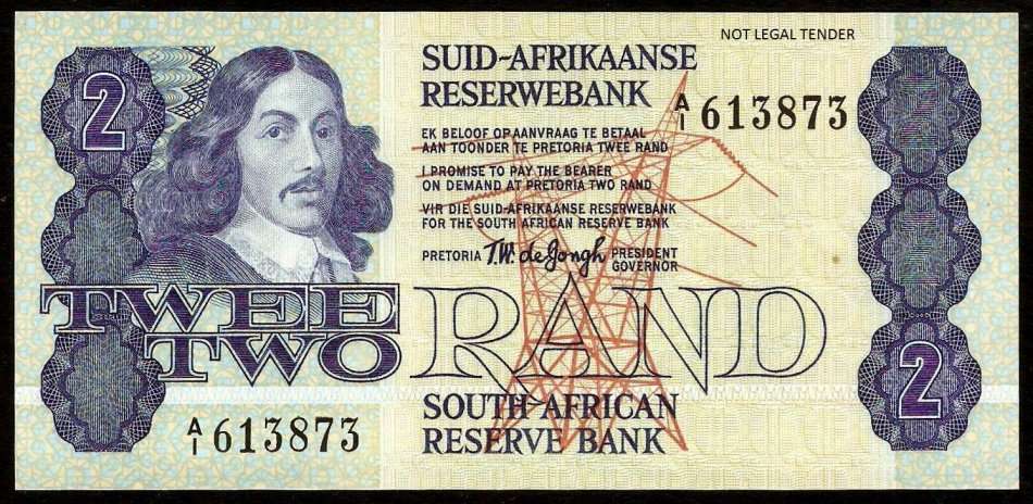 SA 2 Rand 1978 (TW de Jongh 4th Issue) *A1 Prefix* in UNC condition