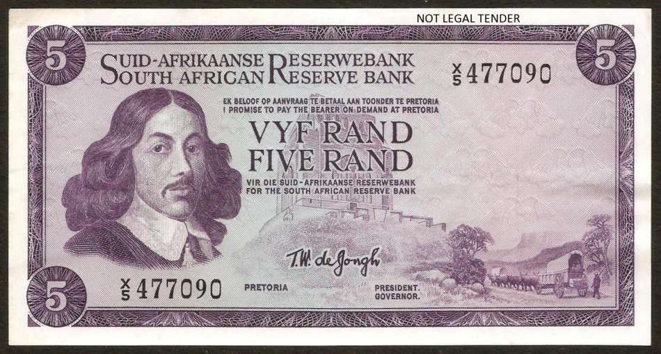 SA 5 Rand 1967 (TW de Jongh 1st Issue) *X5 Replacement* - VF/VF+ condition