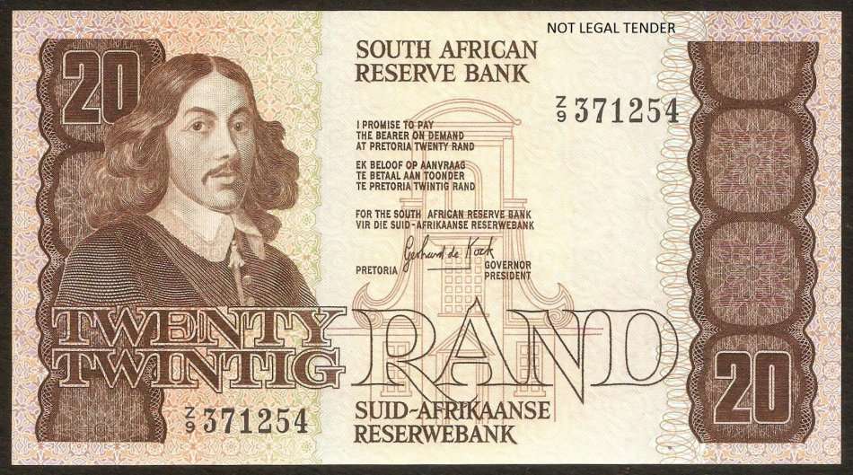 SA 20 Rand 1980's (G de Kock 3rd Issue) *Z9 Replacement* - EF+ condition