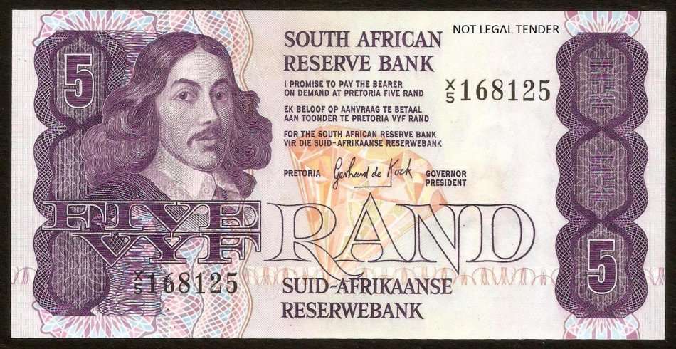 SA 5 Rand 1981 (G de Kock 1st Issue) X5 Replacement note - UNC condition