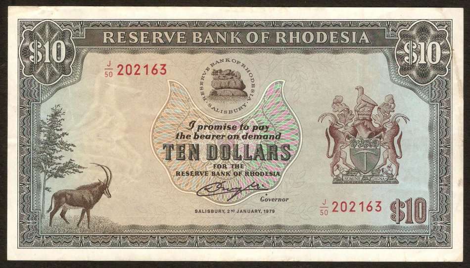 Rhodesia 10 Dollars 1979 Great condition
