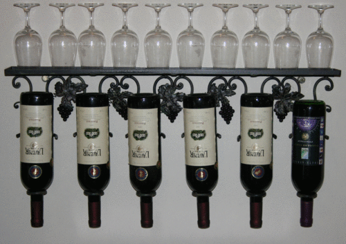 Wine rack, wine and glasses